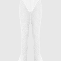 Woman Trousers Sheer Trousers With Vegan Leather Ties - White