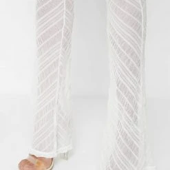 Woman Trousers Sheer Trousers With Vegan Leather Ties - White