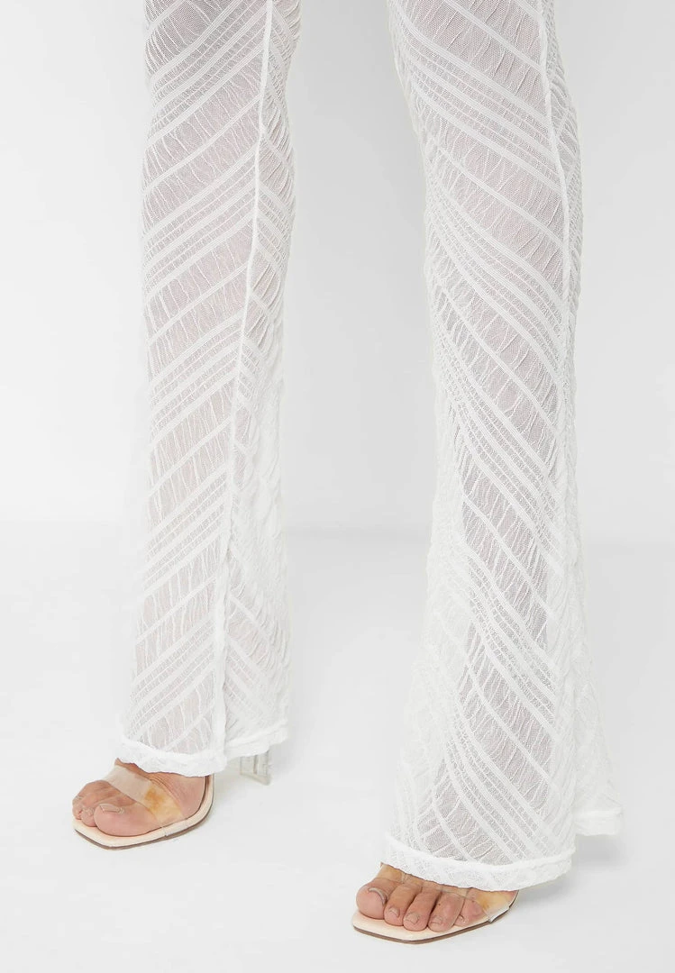 Woman Trousers Sheer Trousers With Vegan Leather Ties - White