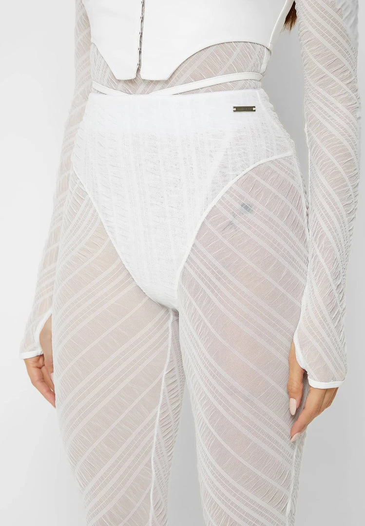 Woman Trousers Sheer Trousers With Vegan Leather Ties - White