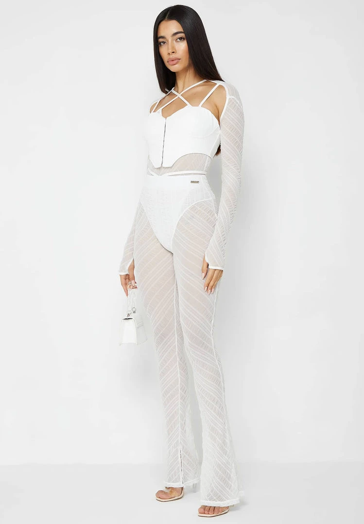 Woman Trousers Sheer Trousers With Vegan Leather Ties - White