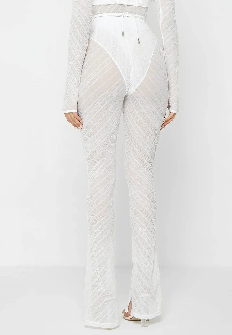 Woman Trousers Sheer Trousers With Vegan Leather Ties - White