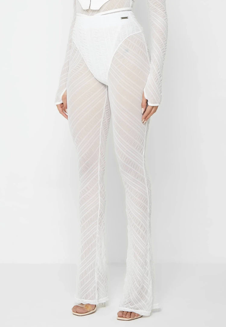 Woman Trousers Sheer Trousers With Vegan Leather Ties - White