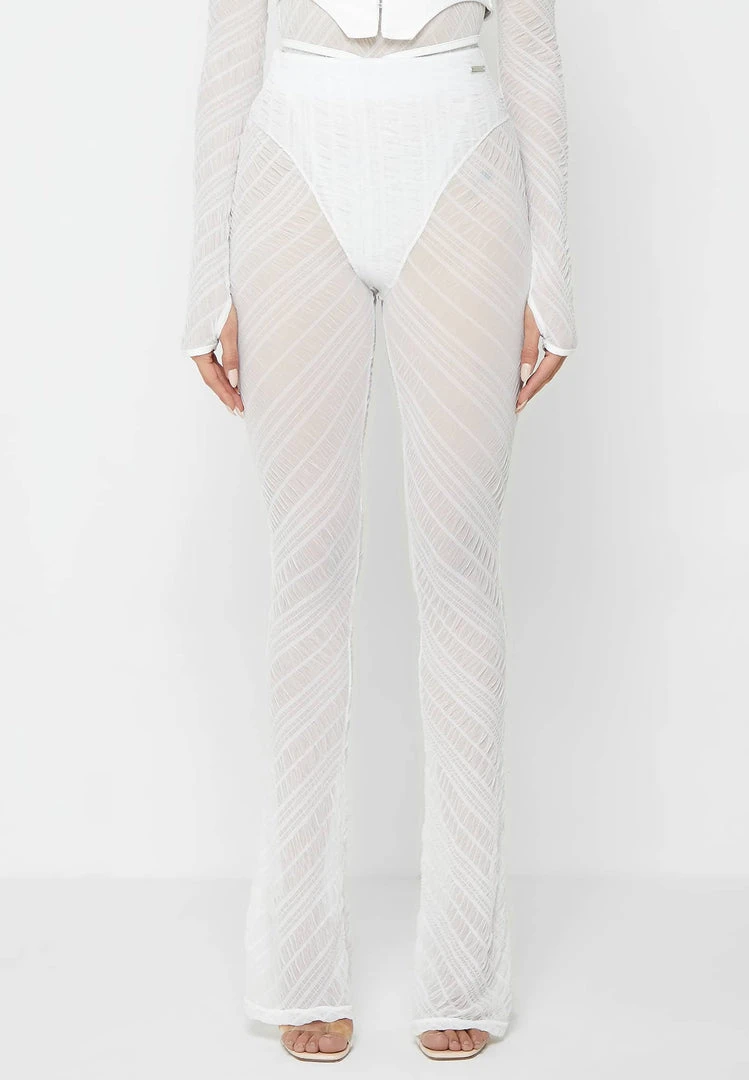 Woman Trousers Sheer Trousers With Vegan Leather Ties - White
