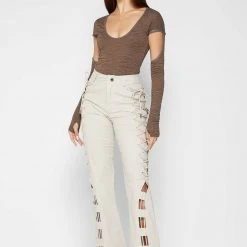 Woman Tops Shirred Cut Out Bodysuit - Brown