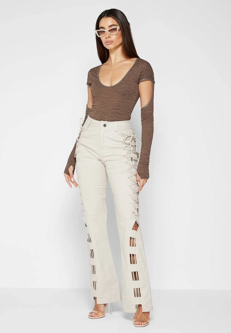 Woman Tops Shirred Cut Out Bodysuit - Brown