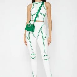 Woman Leggings Sketch High Waisted Bandage Leggings - White