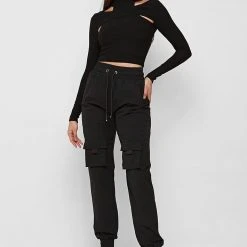 Woman Trousers Skirt Overlay Cargo Pants - Black