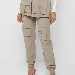 Woman Trousers Skirt Overlay Cargo Pants - Taupe CARGO PANTS & JOGGERS