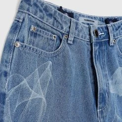 Woman Denim Smoke Print Mom Jeans - Mid Blue