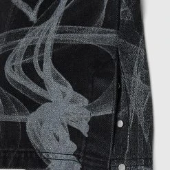 Woman Denim Smoke Print Mom Jeans - Washed Black