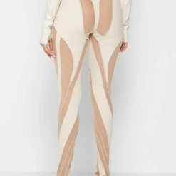 Woman Leggings Spiral Contour Mesh Leggings - Beige