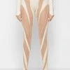 Woman Leggings Spiral Contour Mesh Leggings - Beige