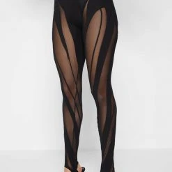 Woman Leggings Spiral Contour Mesh Leggings - Black