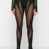 Woman Leggings Spiral Contour Mesh Leggings - Black