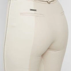 Woman Leggings Split Vegan Leather Leggings - Light Beige