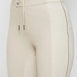 Woman Leggings Split Vegan Leather Leggings - Light Beige
