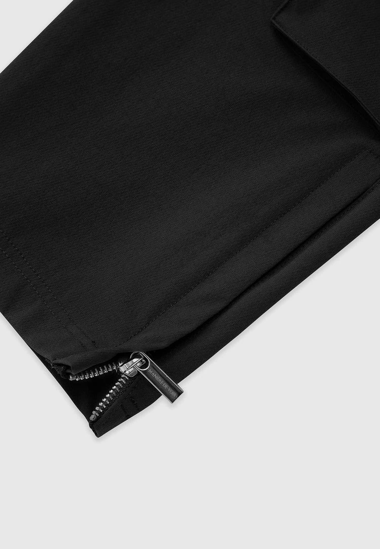 Man Casual Trousers Strap Cargo Pants - Black