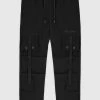 Man Casual Trousers Strap Cargo Pants - Black
