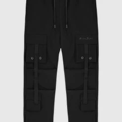 Man Casual Trousers Strap Cargo Pants - Black