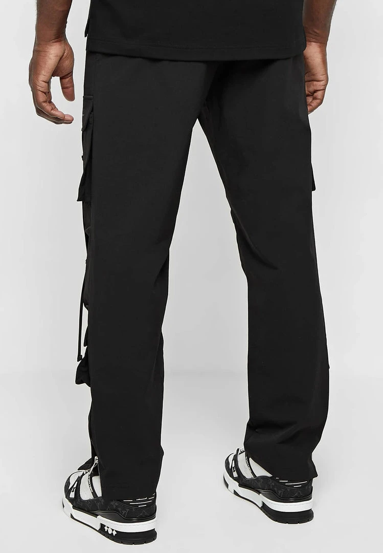 Man Casual Trousers Strap Cargo Pants - Black