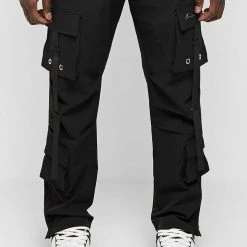 Man Casual Trousers Strap Cargo Pants - Black