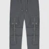 Man Casual Trousers Strap Cargo Pants - Grey