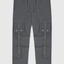Man Casual Trousers Strap Cargo Pants - Grey