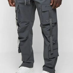 Man Casual Trousers Strap Cargo Pants - Grey