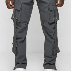 Man Casual Trousers Strap Cargo Pants - Grey