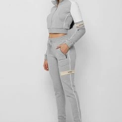 Woman Tracksuits Double Stripe Tracksuit Jacket - Grey/Beige