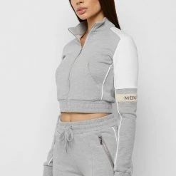 Woman Tracksuits Double Stripe Tracksuit Jacket - Grey/Beige