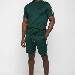 Man Shorts Piped Shorts - Green SHORTS SETS