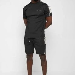 Man T-Shirts SHORTS SETS Piped T-Shirt - Black