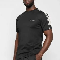 Man T-Shirts SHORTS SETS Piped T-Shirt - Black
