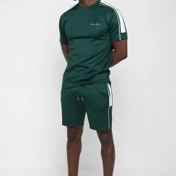 Man T-Shirts SHORTS SETS Piped T-Shirt - Green
