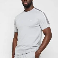 Man T-Shirts SHORTS SETS Piped T-Shirt - Grey