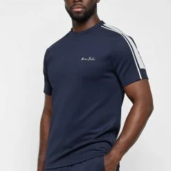 Man T-Shirts SHORTS SETS Piped T-Shirt - Navy