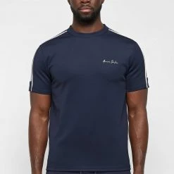 Man T-Shirts SHORTS SETS Piped T-Shirt - Navy