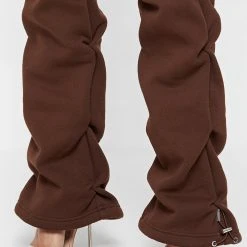 Woman Tracksuits Tacked High Waisted Joggers - Brown