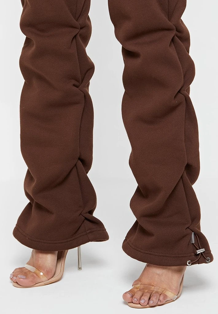 Woman Tracksuits Tacked High Waisted Joggers - Brown