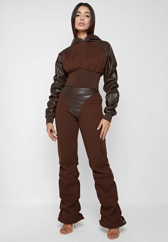 Woman Tracksuits Tacked High Waisted Joggers - Brown