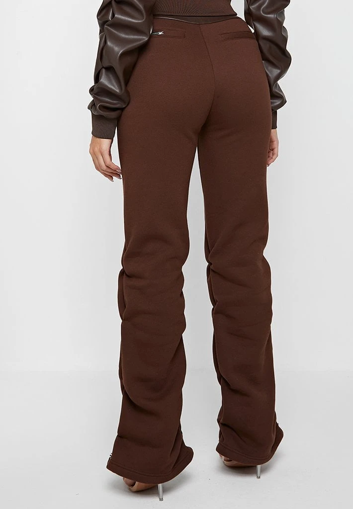 Woman Tracksuits Tacked High Waisted Joggers - Brown