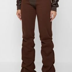 Woman Tracksuits Tacked High Waisted Joggers - Brown