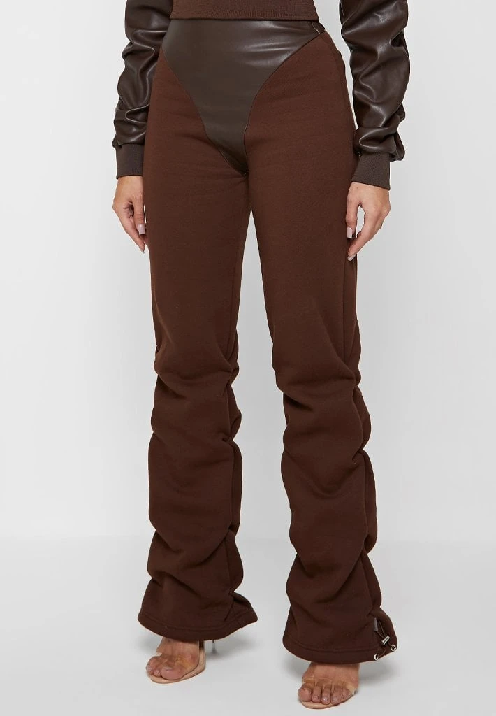 Woman Tracksuits Tacked High Waisted Joggers - Brown