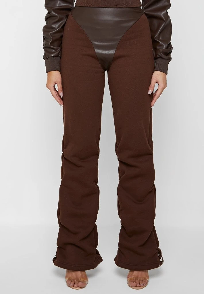Woman Tracksuits Tacked High Waisted Joggers - Brown