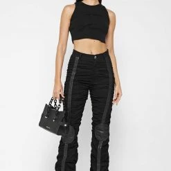 Woman Tops Tacked Ribbed Crop Top - Black TOPS & T SHIRTS