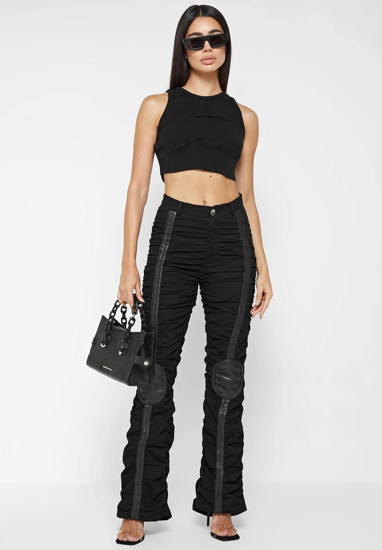 Woman Tops Tacked Ribbed Crop Top - Black TOPS & T SHIRTS