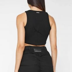 Woman Tops Tacked Ribbed Crop Top - Black TOPS & T SHIRTS