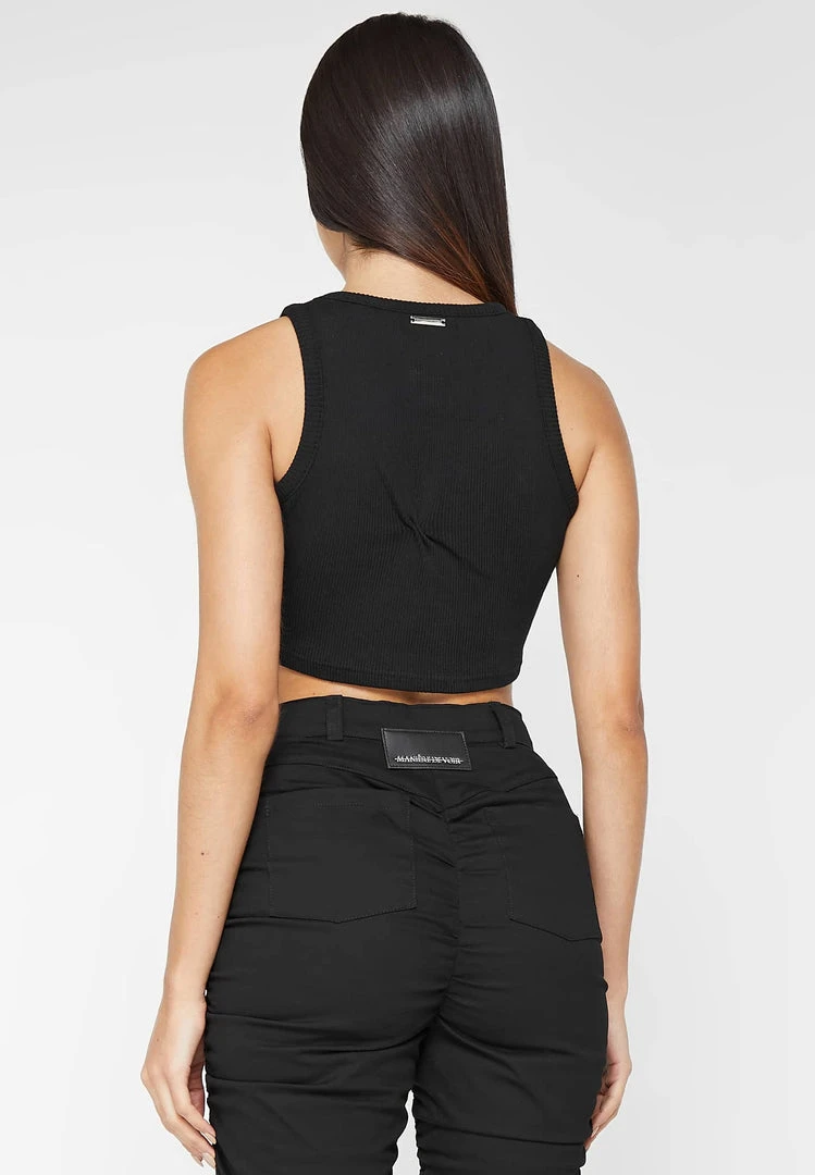 Woman Tops Tacked Ribbed Crop Top - Black TOPS & T SHIRTS